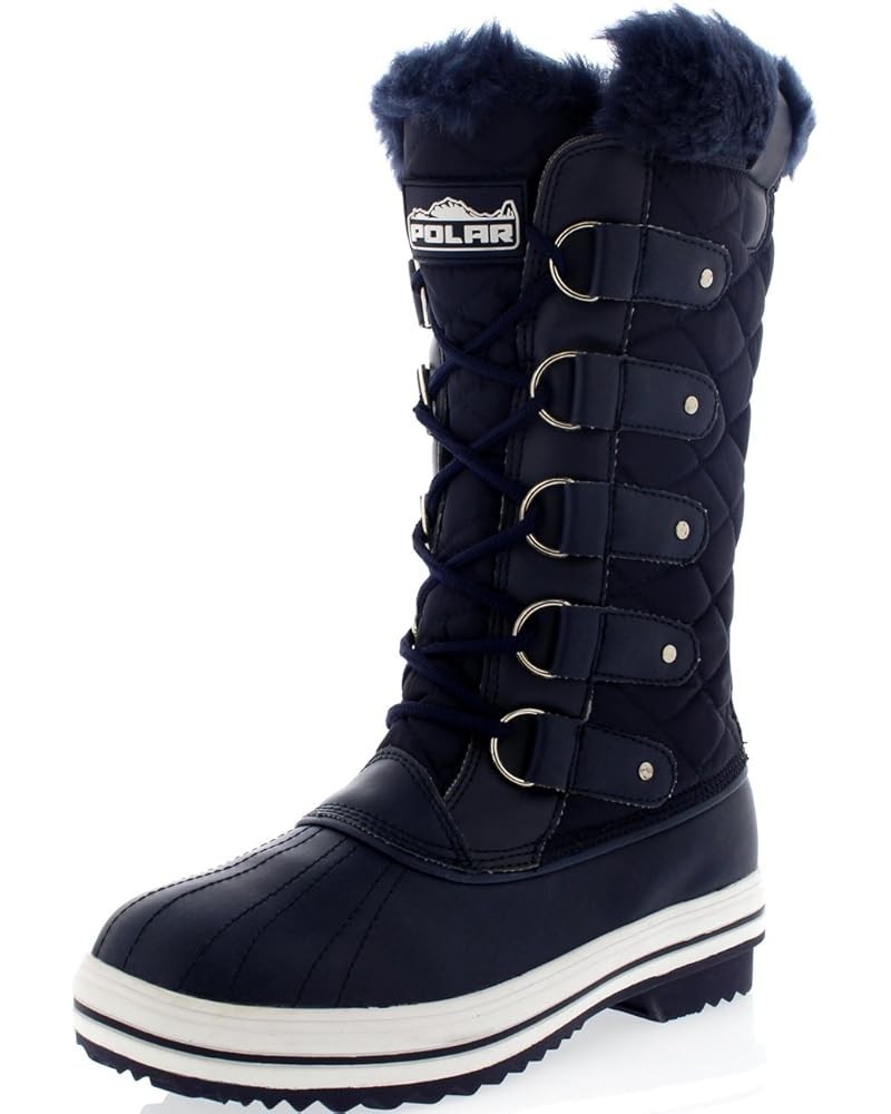 Women's Nylon Tall Winter Snow Boot Navy $20.25 Boots