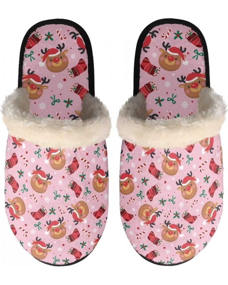 Slippers for Women Mens Winter Warm Home Slippers Soft Cotton Slippers for Indoor Bedoorm Shoes Christmas Deer Pink $10.12 Sl...