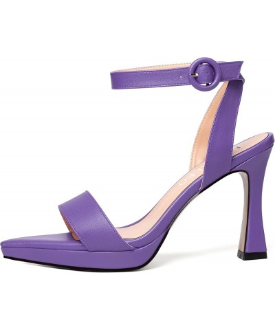 Womens Dress Ankle Wrap Open Toe Solid Party Matte Buckle Spool High Heel Heeled Sandals 4 Inch Lavender $34.84 Sandals