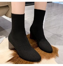 Fashion Women Fabric Cloth Solid Autumn Thick Sole Square Heels Slip On Mid Booties Round Half Boots Women Leather Black $13....