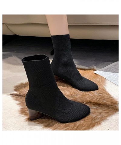 Fashion Women Fabric Cloth Solid Autumn Thick Sole Square Heels Slip On Mid Booties Round Half Boots Women Leather Black $13....