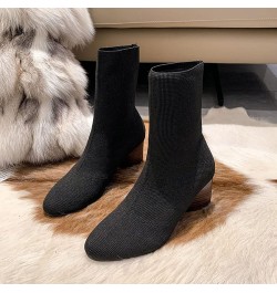 Fashion Women Fabric Cloth Solid Autumn Thick Sole Square Heels Slip On Mid Booties Round Half Boots Women Leather Black $13....