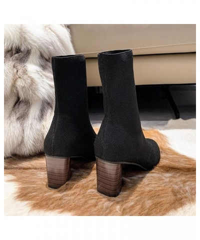 Fashion Women Fabric Cloth Solid Autumn Thick Sole Square Heels Slip On Mid Booties Round Half Boots Women Leather Black $13....