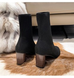 Fashion Women Fabric Cloth Solid Autumn Thick Sole Square Heels Slip On Mid Booties Round Half Boots Women Leather Black $13....