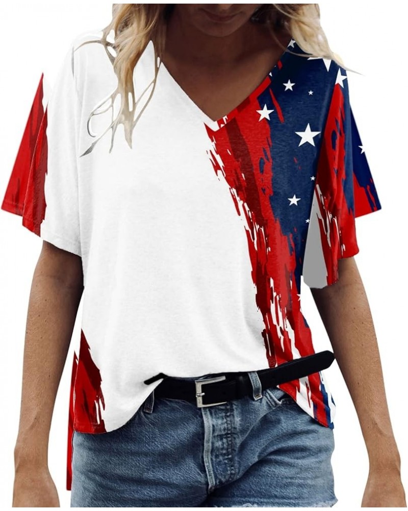 Womens Casual Fashion V Neck Independence Day Print Short Sleeve T Shirt Top Women Athletic Shirt White $9.90 Athletic Shoes