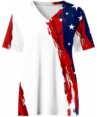 Womens Casual Fashion V Neck Independence Day Print Short Sleeve T Shirt Top Women Athletic Shirt White $9.90 Athletic Shoes