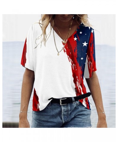 Womens Casual Fashion V Neck Independence Day Print Short Sleeve T Shirt Top Women Athletic Shirt White $9.90 Athletic Shoes