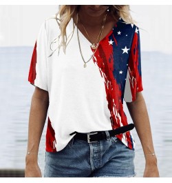 Womens Casual Fashion V Neck Independence Day Print Short Sleeve T Shirt Top Women Athletic Shirt White $9.90 Athletic Shoes