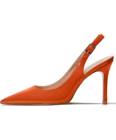 Women's pumps-high heel shoe-needle-pointed toe-buckle slingback strap 39-CHC-19, Orange O, 10 AU $25.82 Pumps