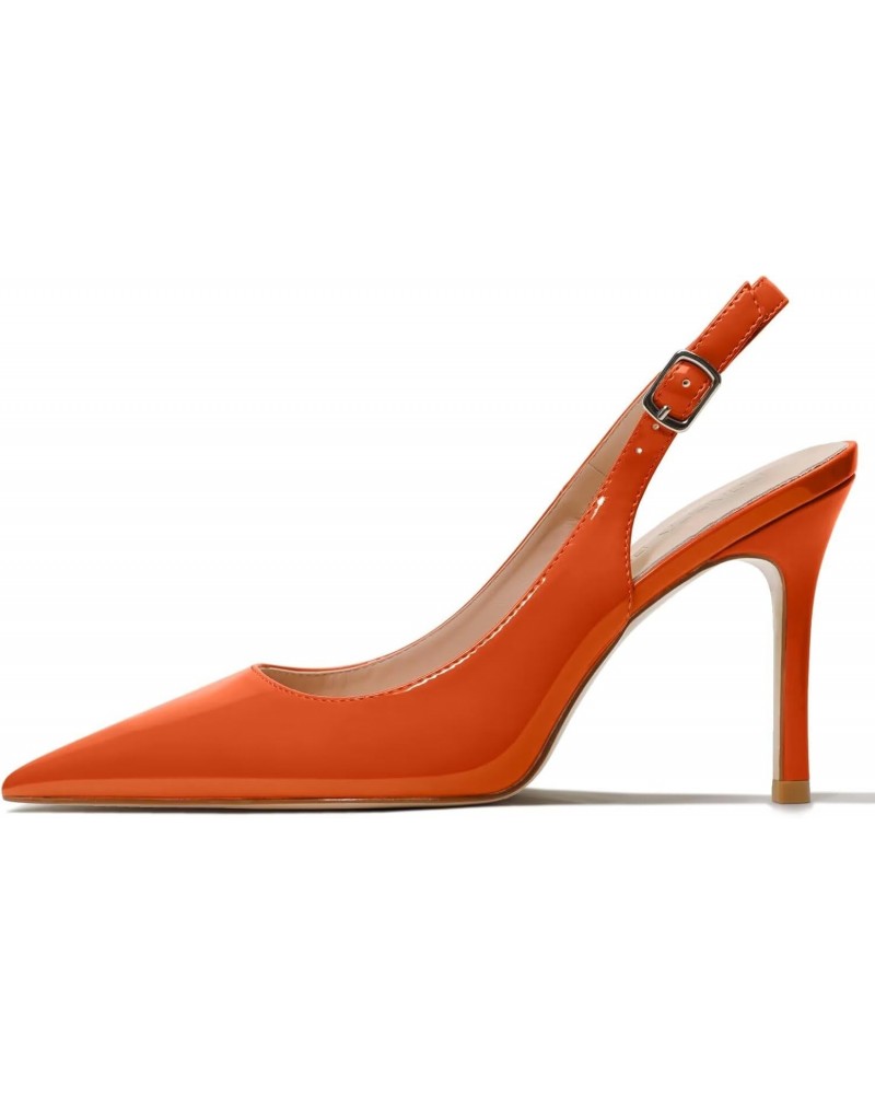 Women's pumps-high heel shoe-needle-pointed toe-buckle slingback strap 39-CHC-19, Orange O, 10 AU $25.82 Pumps