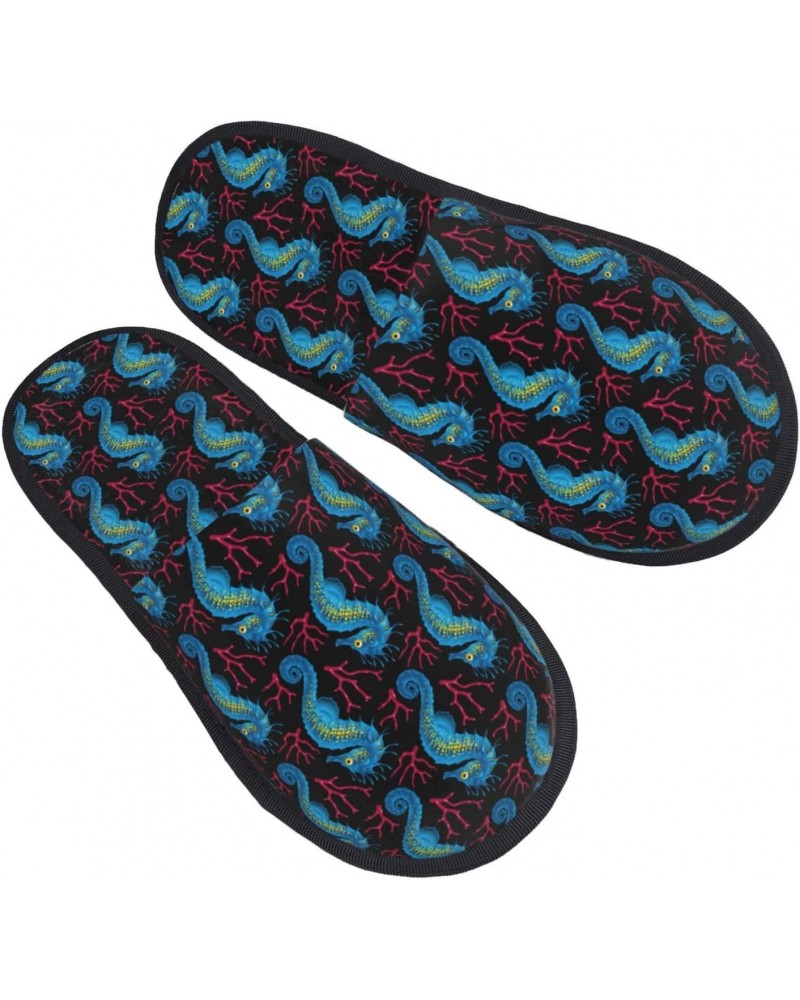 Blue Seahorse Print Women'S Cozy Life No Slip Slippers Accessory-Medium $12.68 Slippers