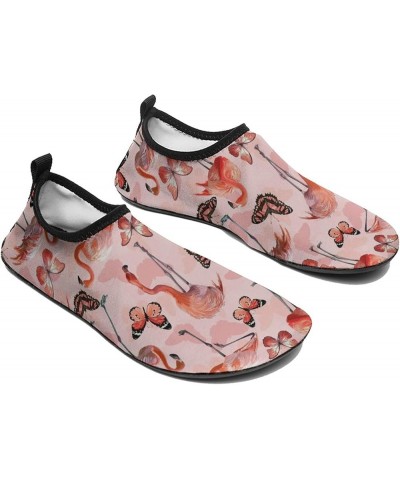 Flamingo and Butterflies Pattern Water Shoes Barefoot Aqua Pool Socks for Beach Swim Walking 7/8women,5/6men Flamingo and But...