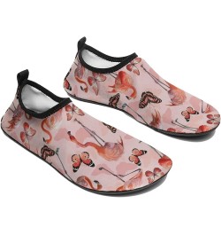 Flamingo and Butterflies Pattern Water Shoes Barefoot Aqua Pool Socks for Beach Swim Walking 7/8women,5/6men Flamingo and But...