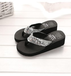 Rhinestone Wedge Sandals for Women Summer Beach Slippers Open Toe Casual Slides Platform Flip Flops 6 Sliver-a $7.28 Sandals