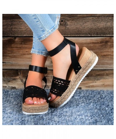 Women's Espadrilles Wedge Sandals Summer Boho Crocheted Band Open Toe Ankle Strap Dress Sandal Platform Casual Walking Beach ...