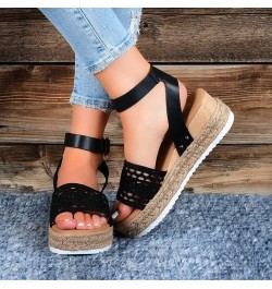 Women's Espadrilles Wedge Sandals Summer Boho Crocheted Band Open Toe Ankle Strap Dress Sandal Platform Casual Walking Beach ...