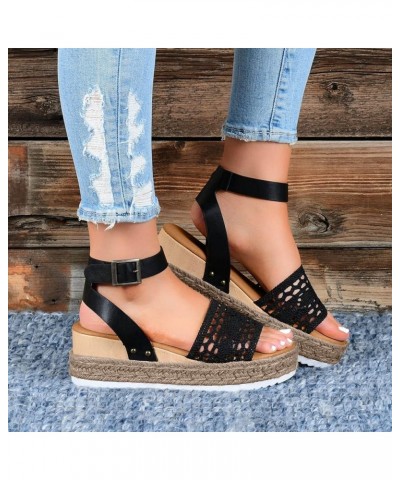 Women's Espadrilles Wedge Sandals Summer Boho Crocheted Band Open Toe Ankle Strap Dress Sandal Platform Casual Walking Beach ...