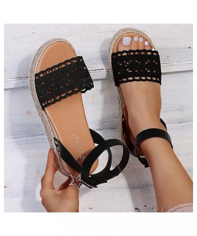 Women's Espadrilles Wedge Sandals Summer Boho Crocheted Band Open Toe Ankle Strap Dress Sandal Platform Casual Walking Beach ...