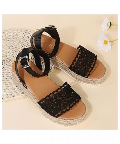 Women's Espadrilles Wedge Sandals Summer Boho Crocheted Band Open Toe Ankle Strap Dress Sandal Platform Casual Walking Beach ...