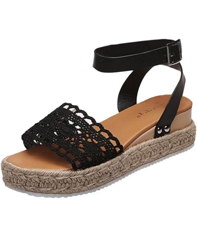 Women's Espadrilles Wedge Sandals Summer Boho Crocheted Band Open Toe Ankle Strap Dress Sandal Platform Casual Walking Beach ...