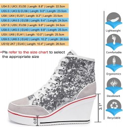 Womens Wedge Sneakers High Top Booties Lace Up Platform Sneakers Fashion Sequins Shoes Silver $10.56 Fashion Sneakers