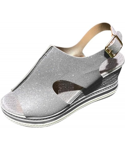 Women's Wedge Sandals Women's Open Toe Breathable Beach Sandals Roman Flip Flops Casual Wedges Shoes Z 04-silver $17.25 Sandals