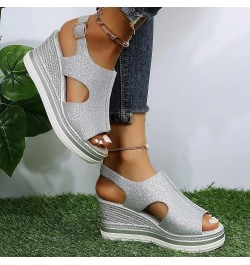 Women's Wedge Sandals Women's Open Toe Breathable Beach Sandals Roman Flip Flops Casual Wedges Shoes Z 04-silver $17.25 Sandals