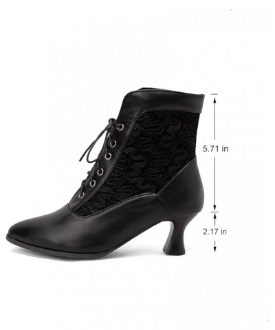 Women's Fashion Lace Up Pointed Toe Chunky Heel Ankle Strap Mid Calf Western Boots Black $26.99 Boots