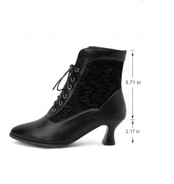 Women's Fashion Lace Up Pointed Toe Chunky Heel Ankle Strap Mid Calf Western Boots Black $26.99 Boots