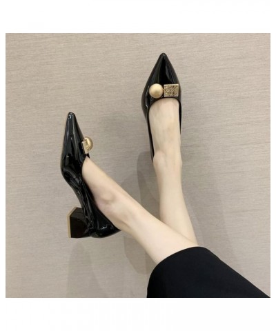 Trendy Pointed Toe Pumps for Women Formal PU Mid Chunky Heels Pull-ons Wedding Party Slingback Dress Shallow Shoes Black/Beig...