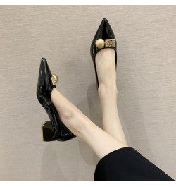 Trendy Pointed Toe Pumps for Women Formal PU Mid Chunky Heels Pull-ons Wedding Party Slingback Dress Shallow Shoes Black/Beig...