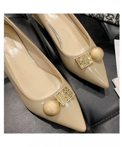 Trendy Pointed Toe Pumps for Women Formal PU Mid Chunky Heels Pull-ons Wedding Party Slingback Dress Shallow Shoes Black/Beig...