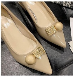 Trendy Pointed Toe Pumps for Women Formal PU Mid Chunky Heels Pull-ons Wedding Party Slingback Dress Shallow Shoes Black/Beig...