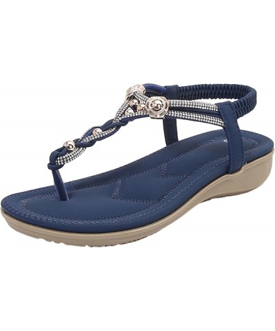 Women Thong Sandals Elastic Strap Comfortable Slip On Flat Rhinestone Flip Flops Casual Dressy Summer Beach Shoes C9-navy $10...