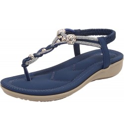 Women Thong Sandals Elastic Strap Comfortable Slip On Flat Rhinestone Flip Flops Casual Dressy Summer Beach Shoes C9-navy $10...