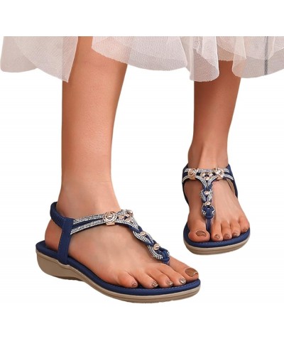 Women Thong Sandals Elastic Strap Comfortable Slip On Flat Rhinestone Flip Flops Casual Dressy Summer Beach Shoes C9-navy $10...