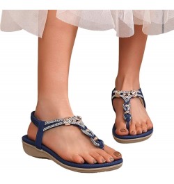 Women Thong Sandals Elastic Strap Comfortable Slip On Flat Rhinestone Flip Flops Casual Dressy Summer Beach Shoes C9-navy $10...