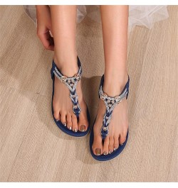 Women Thong Sandals Elastic Strap Comfortable Slip On Flat Rhinestone Flip Flops Casual Dressy Summer Beach Shoes C9-navy $10...