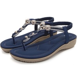 Women Thong Sandals Elastic Strap Comfortable Slip On Flat Rhinestone Flip Flops Casual Dressy Summer Beach Shoes C9-navy $10...