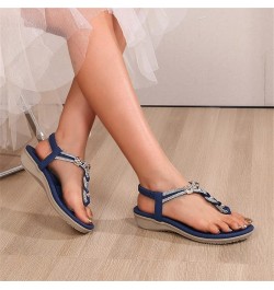 Women Thong Sandals Elastic Strap Comfortable Slip On Flat Rhinestone Flip Flops Casual Dressy Summer Beach Shoes C9-navy $10...