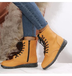 Boots for Women,Women's Ankle Boots Lace Up Side Zip Low Heel Leather Womens Boots Fashion Round Toe Short Boots Yellow $20.6...