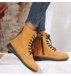 Boots for Women,Women's Ankle Boots Lace Up Side Zip Low Heel Leather Womens Boots Fashion Round Toe Short Boots Yellow $20.6...