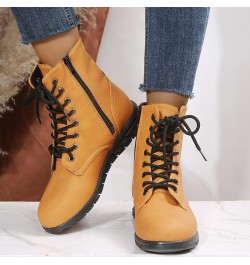 Boots for Women,Women's Ankle Boots Lace Up Side Zip Low Heel Leather Womens Boots Fashion Round Toe Short Boots Yellow $20.6...