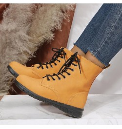 Boots for Women,Women's Ankle Boots Lace Up Side Zip Low Heel Leather Womens Boots Fashion Round Toe Short Boots Yellow $20.6...