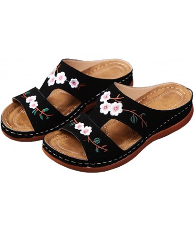 Summer shoes, slope heels, thick soles, embroidered women's sandals, large slippers，Women's Orthopedic Sandals Retro Flower E...