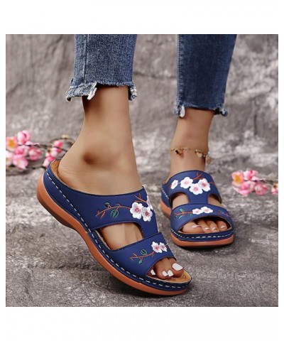 Summer shoes, slope heels, thick soles, embroidered women's sandals, large slippers，Women's Orthopedic Sandals Retro Flower E...