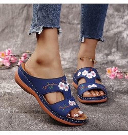 Summer shoes, slope heels, thick soles, embroidered women's sandals, large slippers，Women's Orthopedic Sandals Retro Flower E...