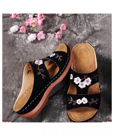 Summer shoes, slope heels, thick soles, embroidered women's sandals, large slippers，Women's Orthopedic Sandals Retro Flower E...