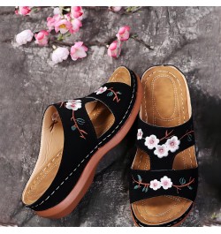 Summer shoes, slope heels, thick soles, embroidered women's sandals, large slippers，Women's Orthopedic Sandals Retro Flower E...