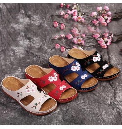 Summer shoes, slope heels, thick soles, embroidered women's sandals, large slippers，Women's Orthopedic Sandals Retro Flower E...